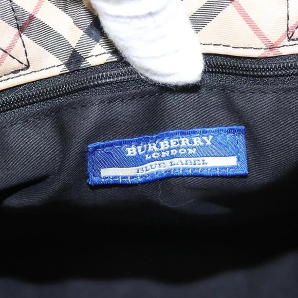 BURBERRY Nova Check Blue Label Hand Bag Canvas Nylon Black Beige Auth - Picture 14 of 16